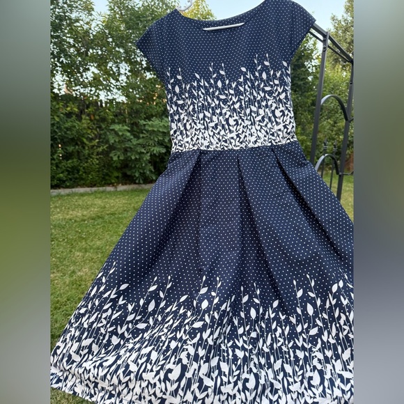 Vintage Dress in Navy and White. Handmade Size 2 or X-Small - Picture 1 of 6